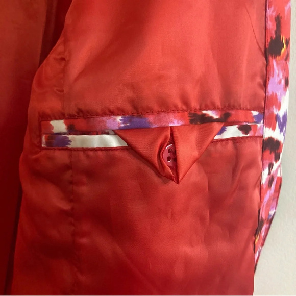 LANDS’ END Sz L Floral Buttoned Pockets Lined Knee Length Raincoat Trenchcoat - Picture 13 of 14